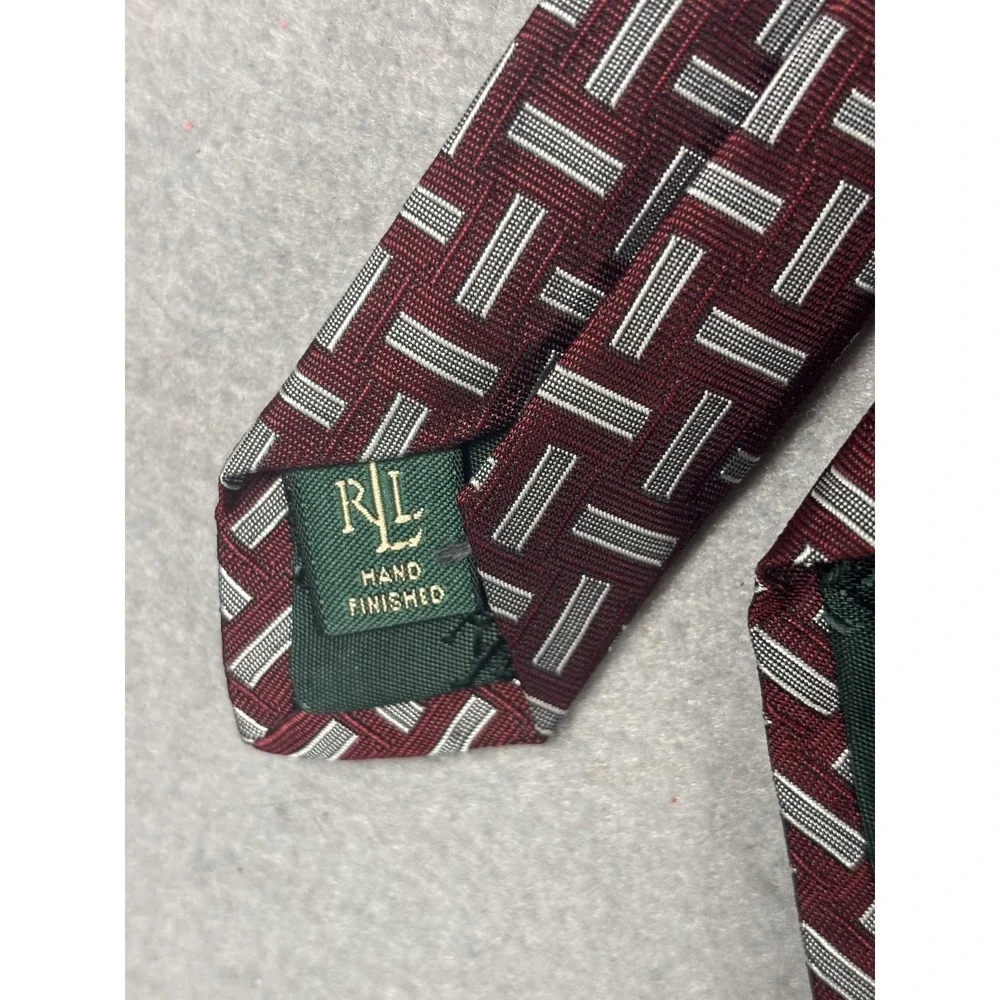 Lauren Ralph Lauren Tie Mens One Size Red Geometric Silk Hand Finished Made USA